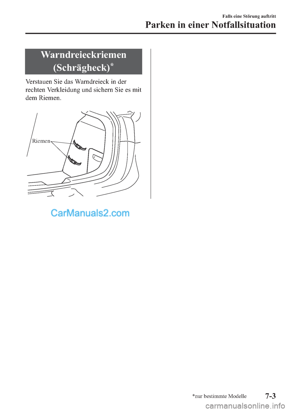 MAZDA MODEL 2 2019  Betriebsanleitung (in German) �:�D�U�Q�G�U�H�L�H�F�N�U�L�H�P�H�Q
��6�F�K�U�l�J�K�H�F�N�
�
�9�H�U�V�W�D�X�H�Q��6�L�H��G�D�V��:�D�U�Q�G�U�H�L�H�F�N��L�Q��G�H�U
�U�H�F�K�W�H�Q��9�H�U�N�O�H�L�G�X�Q�J��X�Q�G��V�L�F�K�H�U�Q�
