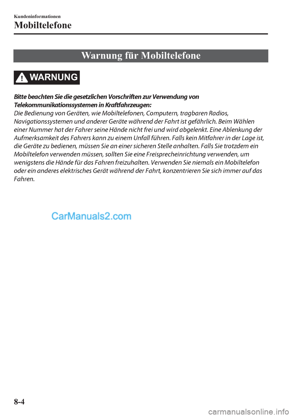 MAZDA MODEL 2 2019  Betriebsanleitung (in German) �:�D�U�Q�X�Q�J��I�