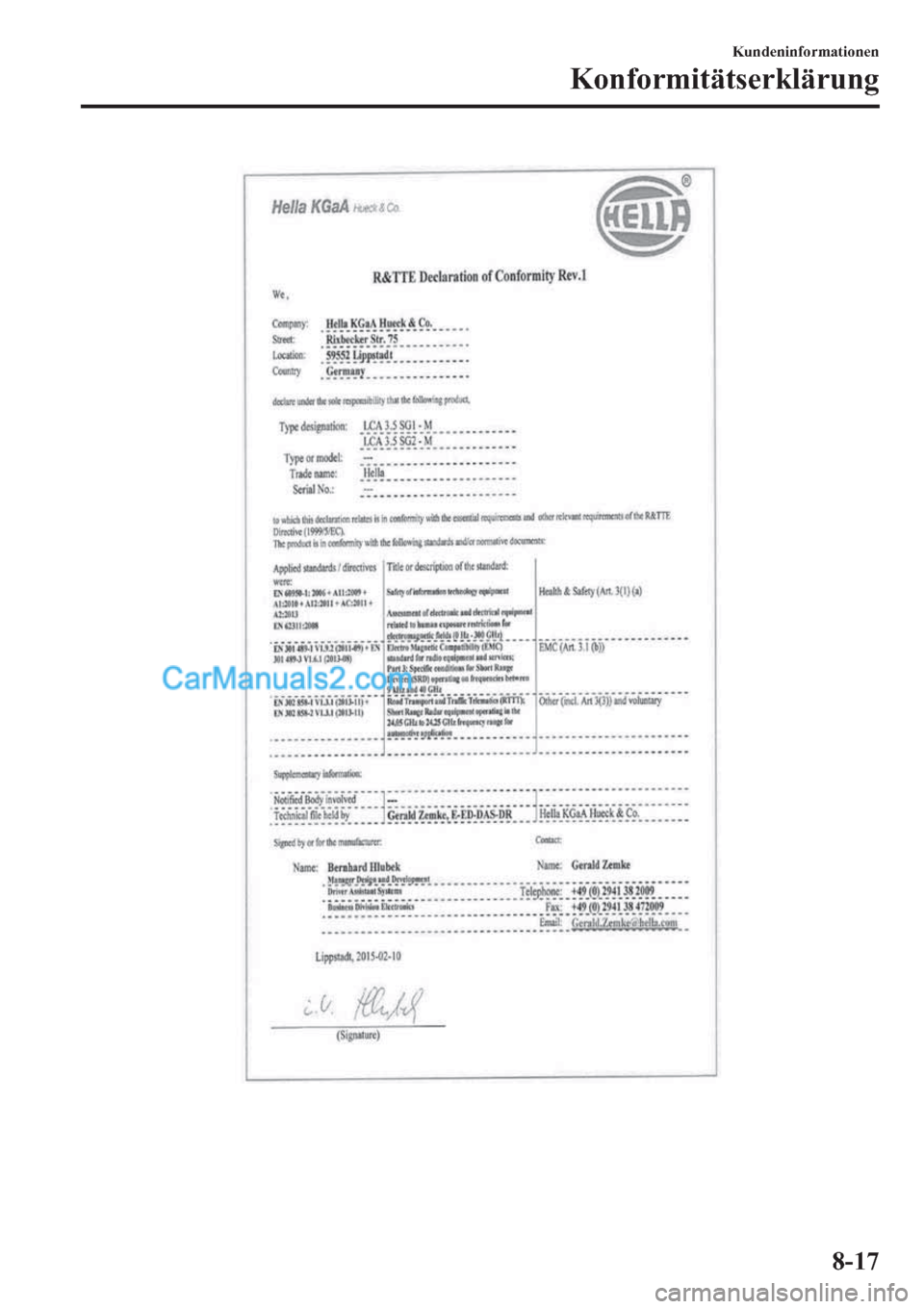 MAZDA MODEL 2 2019  Betriebsanleitung (in German) �.�X�Q�G�H�Q�L�Q�I�R�U�P�D�W�L�R�Q�H�Q
�.�R�Q�I�R�U�P�L�W�l�W�V�H�U�N�O�l�U�X�Q�J
����  
