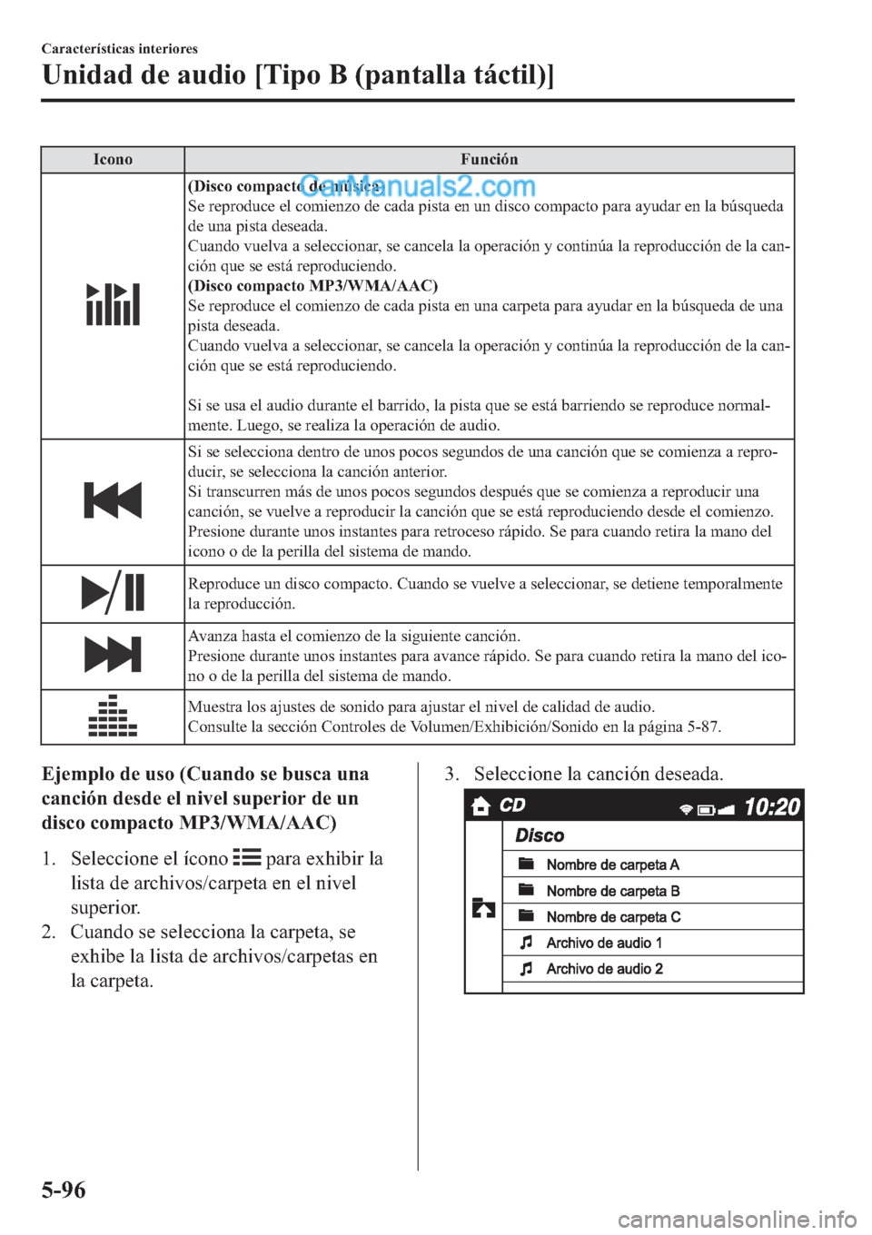 MAZDA MODEL 2 2019  Manual del propietario (in Spanish) �,�F�R�Q�R �)�X�Q�F�L�y�Q
���L�V�F�R��F�R�P�S�D�F�W�R��G�H��P�~�V�L�F�D�
�6�H��U�H�S�U�R�G�X�F�H��H�O��F�R�P�L�H�Q�]�R��G�H��F�D�G�D��S�L�V�W�D��H�Q��X�Q��G�L�V�F�R��F�R�P�S�D�F�W�R��
