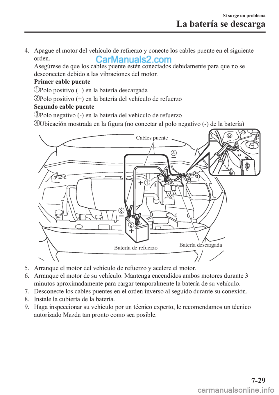 MAZDA MODEL 2 2019  Manual del propietario (in Spanish) �� �$�S�D�J�X�H��H�O��P�R�W�R�U��G�H�O��Y�H�K�t�F�X�O�R��G�H��U�H�I�X�H�U�]�R��\��F�R�Q�H�F�W�H��O�R�V��F�D�E�O�H�V��S�X�H�Q�W�H��H�Q��H�O��V�L�J�X�L�H�Q�W�H
�R�U�G�H�Q�
�$�V�H�J�~�U�