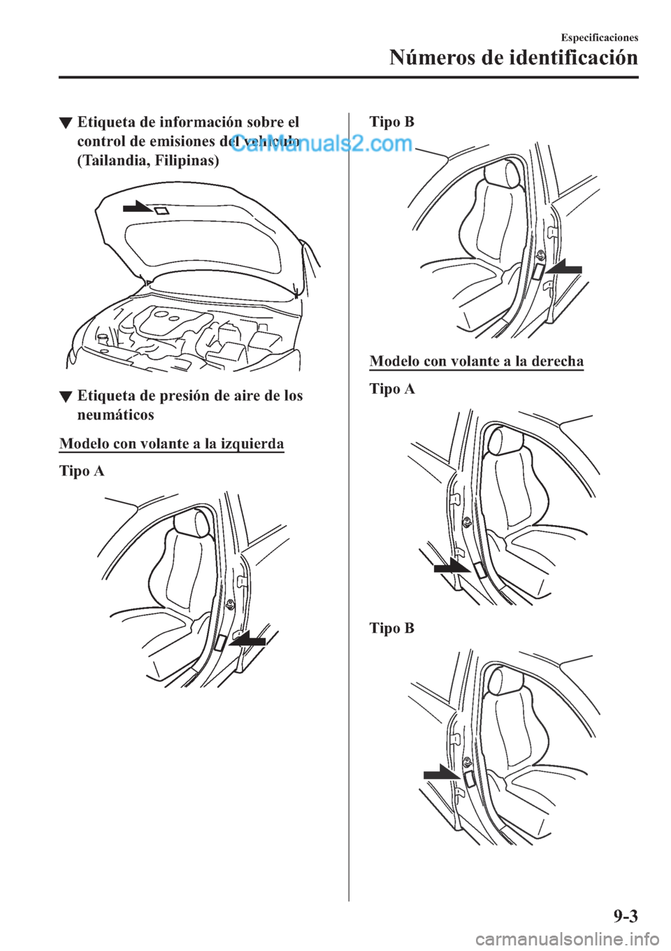 MAZDA MODEL 2 2019  Manual del propietario (in Spanish) ▼�(�W�L�T�X�H�W�D��G�H��L�Q�I�R�U�P�D�F�L�y�Q��V�R�E�U�H��H�O
�F�R�Q�W�U�R�O��G�H��H�P�L�V�L�R�Q�H�V��G�H�O��Y�H�K�t�F�X�O�R
��7�D�L�O�D�Q�G�L�D���)�L�O�L�S�L�Q�D�V�
▼▼�(�W�L�T�X�H�W