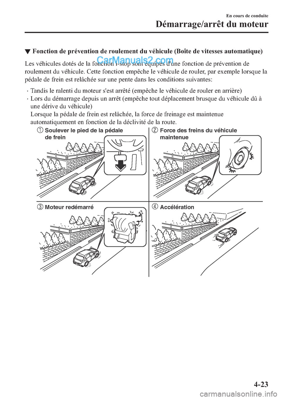 MAZDA MODEL 2 2019  Manuel du propriétaire (in French) ▼�)�R�Q�F�W�L�R�Q��G�H��S�U�p�Y�H�Q�W�L�R�Q��G�H��U�R�X�O�H�P�H�Q�W��G�X��Y�p�K�L�F�X�O�H���%�R�v�W�H��G�H��Y�L�W�H�V�V�H�V��D�X�W�R�P�D�W�L�T�X�H�
�/�H�V��Y�p�K�L�F�X�O�H�V��G�R�W�p�V