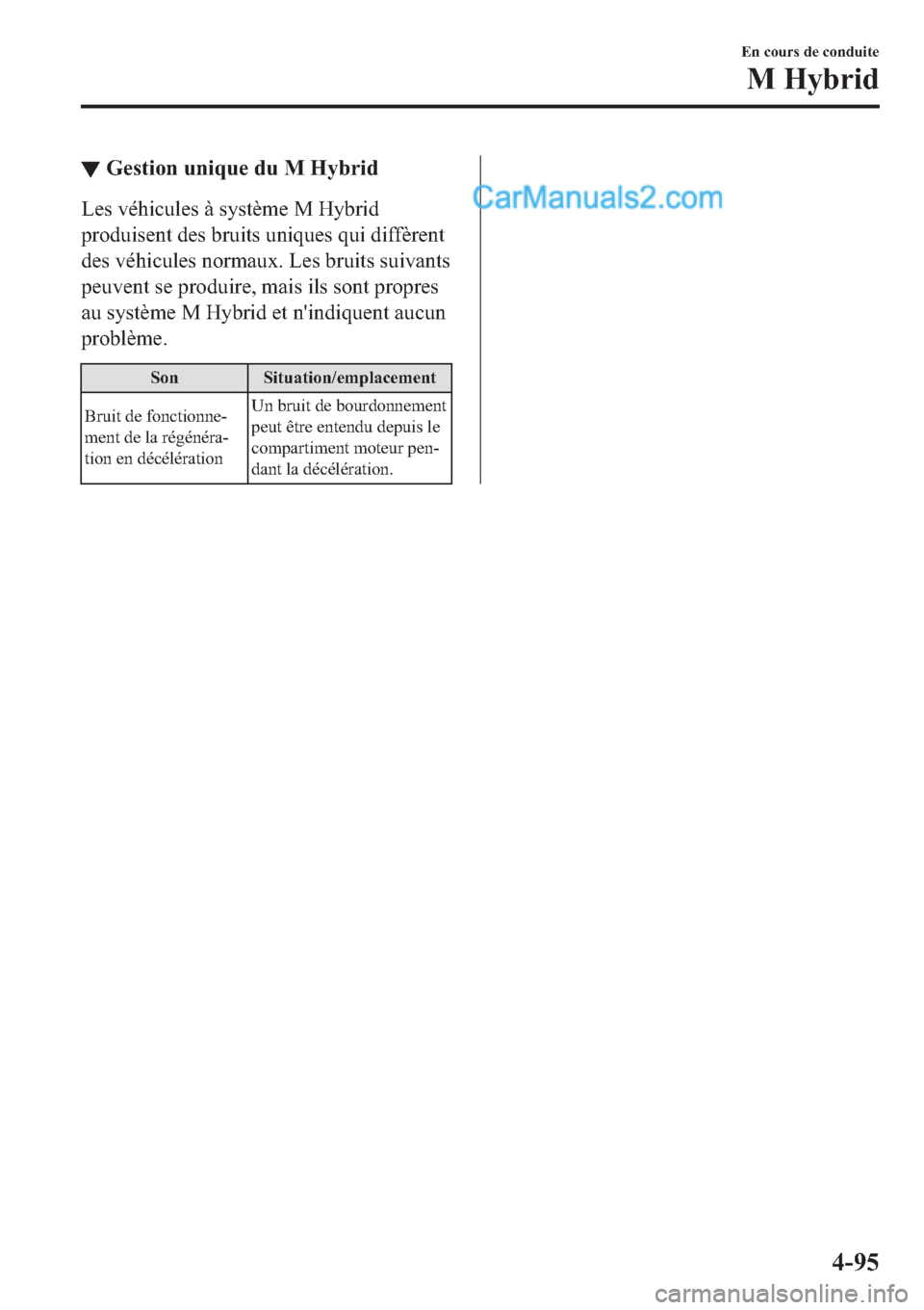 MAZDA MODEL 2 2019  Manuel du propriétaire (in French) ▼�*�H�V�W�L�R�Q��X�Q�L�T�X�H��G�X��0��+�\�E�U�L�G
�/�H�V��Y�p�K�L�F�X�O�H�V��j��V�\�V�W�q�P�H��0��+�\�E�U�L�G
�S�U�R�G�X�L�V�H�Q�W��G�H�V��E�U�X�L�W�V��X�Q�L�T�X�H�V��T�X�L��G�L�I�I�q�