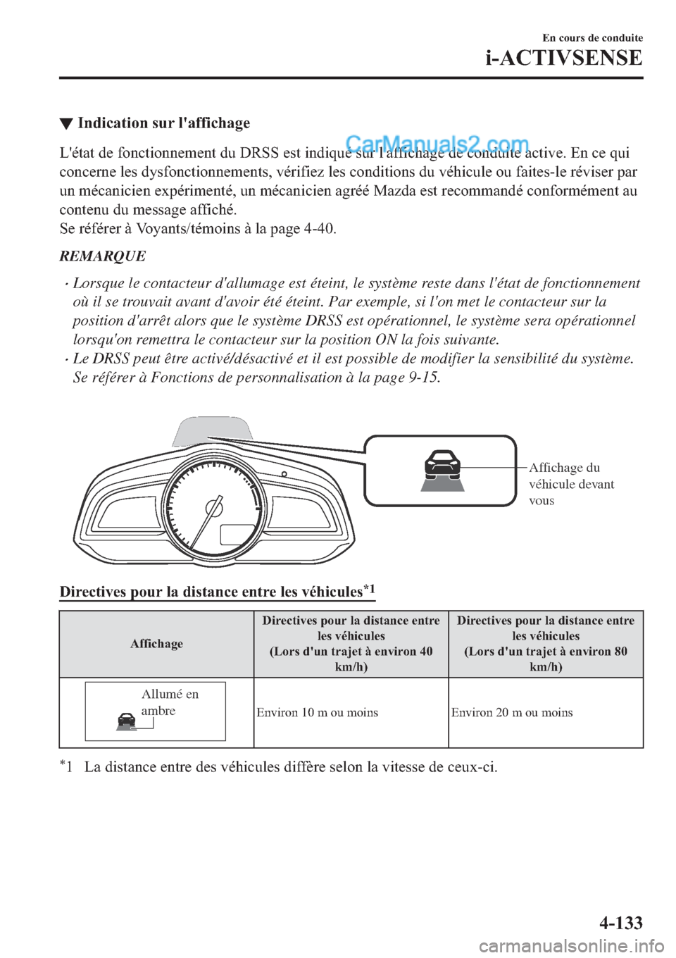MAZDA MODEL 2 2019  Manuel du propriétaire (in French) ▼�,�Q�G�L�F�D�W�L�R�Q��V�X�U��O�
�D�I�I�L�F�K�D�J�H
�/�
�p�W�D�W��G�H��I�R�Q�F�W�L�R�Q�Q�H�P�H�Q�W��G�X���5�6�6��H�V�W��L�Q�G�L�T�X�p��V�X�U��O�
�D�I�I�L�F�K�D�J�H��G�H��F�R�Q�G�X�L�W�H