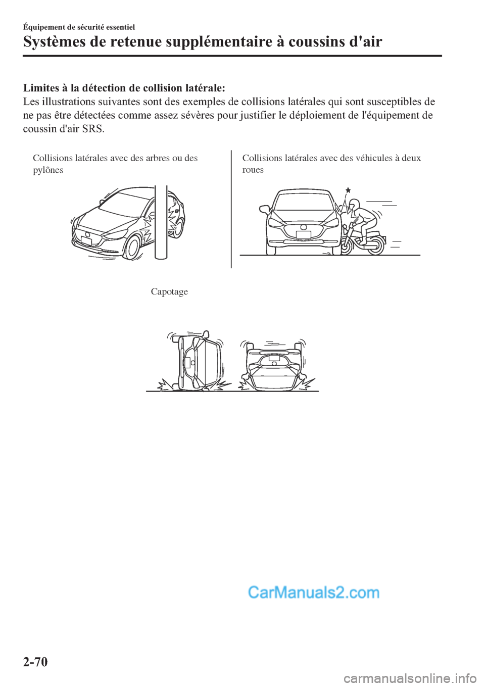 MAZDA MODEL 2 2019  Manuel du propriétaire (in French) �/�L�P�L�W�H�V��j��O�D��G�p�W�H�F�W�L�R�Q��G�H��F�R�O�O�L�V�L�R�Q��O�D�W�p�U�D�O�H�
�/�H�V��L�O�O�X�V�W�U�D�W�L�R�Q�V��V�X�L�Y�D�Q�W�H�V��V�R�Q�W��G�H�V��H�[�H�P�S�O�H�V��G�H��F�R�O�O�L�