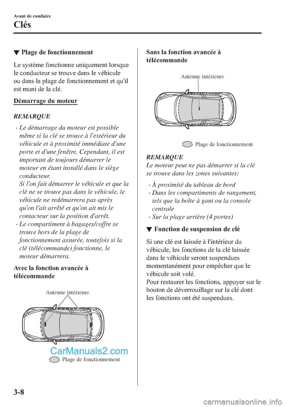 MAZDA MODEL 2 2019  Manuel du propriétaire (in French) ▼�3�O�D�J�H��G�H��I�R�Q�F�W�L�R�Q�Q�H�P�H�Q�W
�/�H��V�\�V�W�q�P�H��I�R�Q�F�W�L�R�Q�Q�H��X�Q�L�T�X�H�P�H�Q�W��O�R�U�V�T�X�H
�O�H��F�R�Q�G�X�F�W�H�X�U��V�H��W�U�R�X�Y�H��G�D�Q�V��O�H��Y�p�