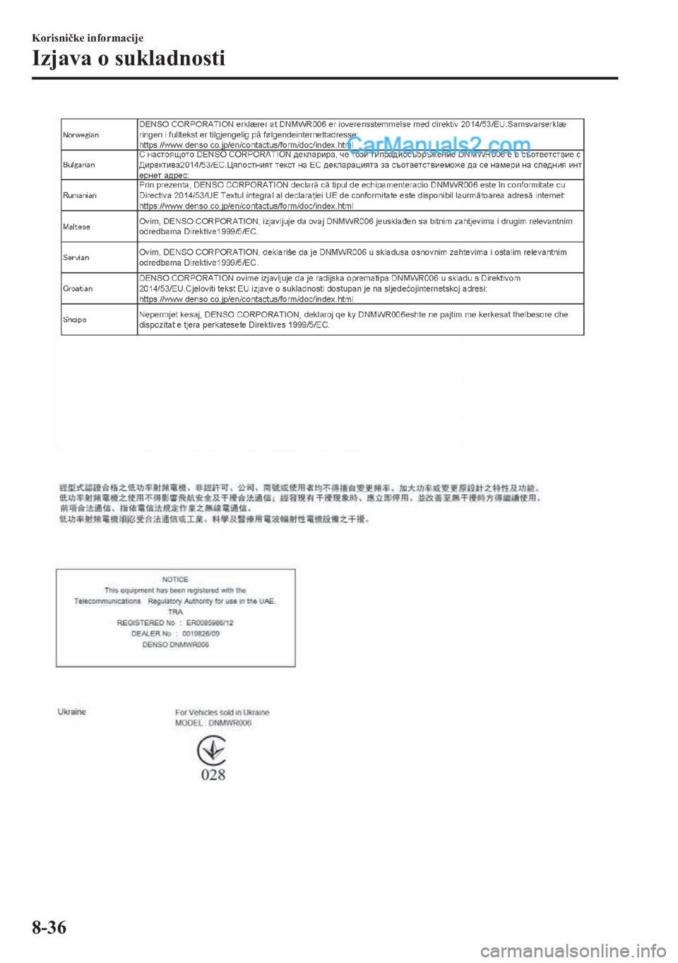 MAZDA MODEL 2 2019  Upute za uporabu (in Crotian) �.�R�U�L�V�Q�L�þ�N�H��L�Q�I�R�U�P�D�F�L�M�H
�,�]�M�D�Y�D��R��V�X�N�O�D�G�Q�R�V�W�L
����  