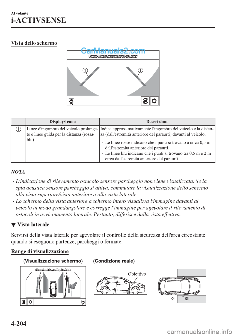 MAZDA MODEL 2 2019  Manuale del proprietario (in Italian) �9�L�V�W�D��G�H�O�O�R��V�F�K�H�U�P�R
�
��L�V�S�O�D�\��,�F�R�Q�D ��H�V�F�U�L�]�L�R�Q�H
�/�L�Q�H�H��G�
�L�Q�J�R�P�E�U�R��G�H�O��Y�H�L�F�R�O�R��S�U�R�O�X�Q�J�D(
�W�H��H��O�L�Q�H�H��J�X�L�G�