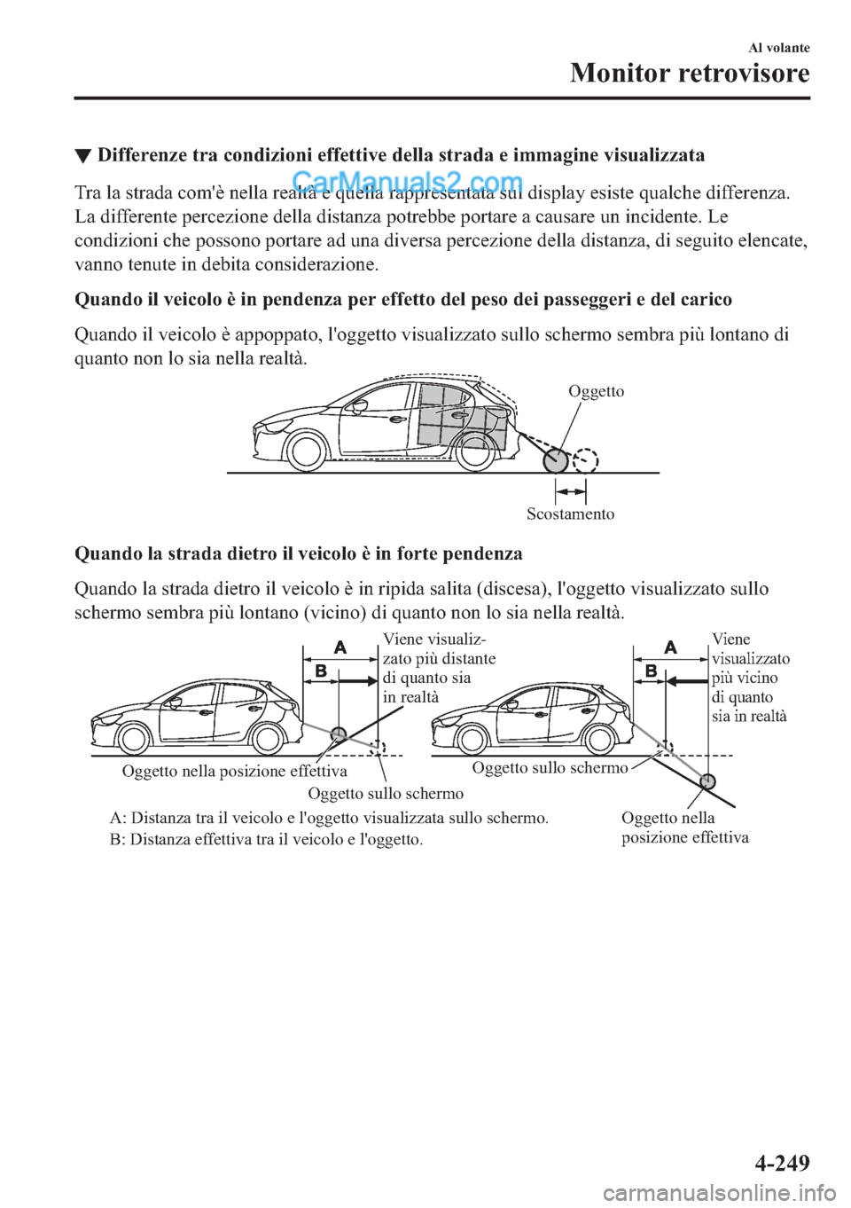 MAZDA MODEL 2 2019  Manuale del proprietario (in Italian) ▼��L�I�I�H�U�H�Q�]�H��W�U�D��F�R�Q�G�L�]�L�R�Q�L��H�I�I�H�W�W�L�Y�H��G�H�O�O�D��V�W�U�D�G�D��H��L�P�P�D�J�L�Q�H��Y�L�V�X�D�O�L�]�]�D�W�D
�7�U�D��O�D��V�W�U�D�G�D��F�R�P�
�q��Q�H�O�O�D�