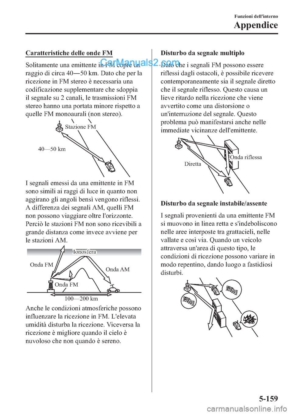 MAZDA MODEL 2 2019  Manuale del proprietario (in Italian) �&�D�U�D�W�W�H�U�L�V�W�L�F�K�H��G�H�O�O�H��R�Q�G�H��)�0
�6�R�O�L�W�D�P�H�Q�W�H��X�Q�D��H�P�L�W�W�H�Q�W�H��L�Q��)�0��F�R�S�U�H��X�Q
�U�D�J�J�L�R��G�L��F�L�U�F�D���