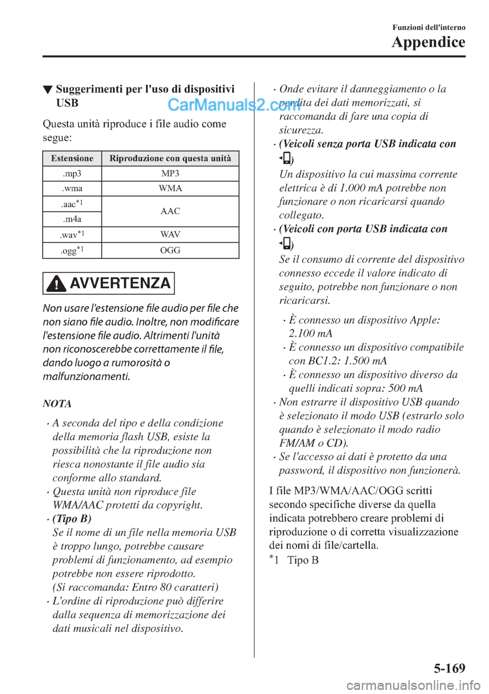 MAZDA MODEL 2 2019  Manuale del proprietario (in Italian) ▼�6�X�J�J�H�U�L�P�H�Q�W�L��S�H�U��O�
�X�V�R��G�L��G�L�V�S�R�V�L�W�L�Y�L
�8�6�%
�4�X�H�V�W�D��X�Q�L�W�j��U�L�S�U�R�G�X�F�H��L��I�L�O�H��D�X�G�L�R��F�R�P�H
�V�H�J�X�H�
�(�V�W�H�Q�V�L�R�Q�H 