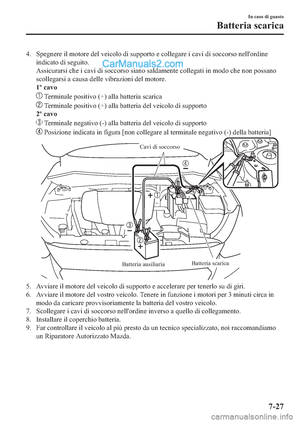 MAZDA MODEL 2 2019  Manuale del proprietario (in Italian) �� �6�S�H�J�Q�H�U�H��L�O��P�R�W�R�U�H��G�H�O��Y�H�L�F�R�O�R��G�L��V�X�S�S�R�U�W�R��H��F�R�O�O�H�J�D�U�H��L��F�D�Y�L��G�L��V�R�F�F�R�U�V�R��Q�H�O�O�
�R�U�G�L�Q�H
�L�Q�G�L�F�D�W�R��G�L�