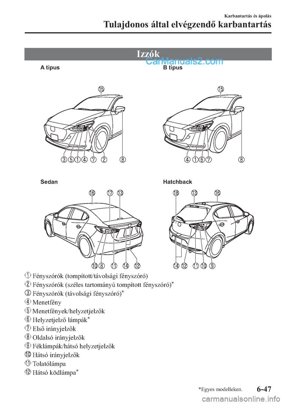 MAZDA MODEL 2 2019  Kezelési útmutató (in Hungarian) �,�]�]�y�N
Sedan Hatchback A típus B típus
��)�p�Q�\�V�]�y�U�y�N���W�R�P�S�t�W�R�W�W��W�i�Y�R�O�V�i�J�L��I�p�Q�\�V�]�y�U�y�
��)�p�Q�\�V�]�y�U�y�N���V�]�p�O�H�V��W�D�U�W�R�P�i�Q�\�~��W�R�P