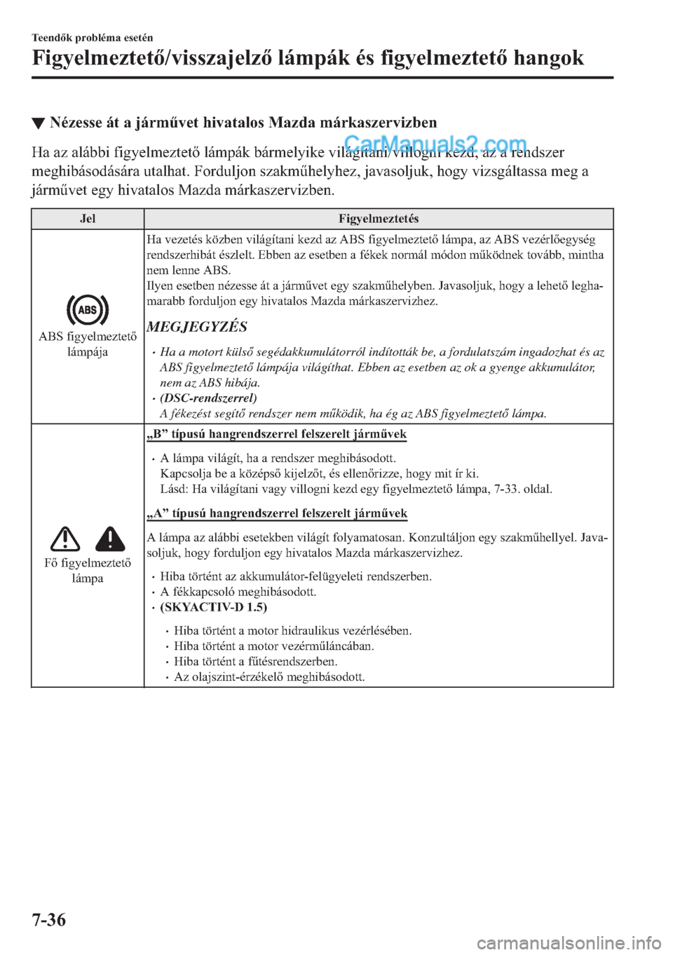 MAZDA MODEL 2 2019  Kezelési útmutató (in Hungarian) ▼�1�p�]�H�V�V�H��i�W��D��M�i�U�P&�Y�H�W��K�L�Y�D�W�D�O�R�V��0�D�]�G�D��P�i�U�N�D�V�]�H�U�Y�L�]�E�H�Q
�+�D��D�]��D�O�i�E�E�L��I�L�J�\�H�O�P�H�]�W�H�W��O�i�P�S�i�N��E�i�U�P�H�O�\�L�N�H�