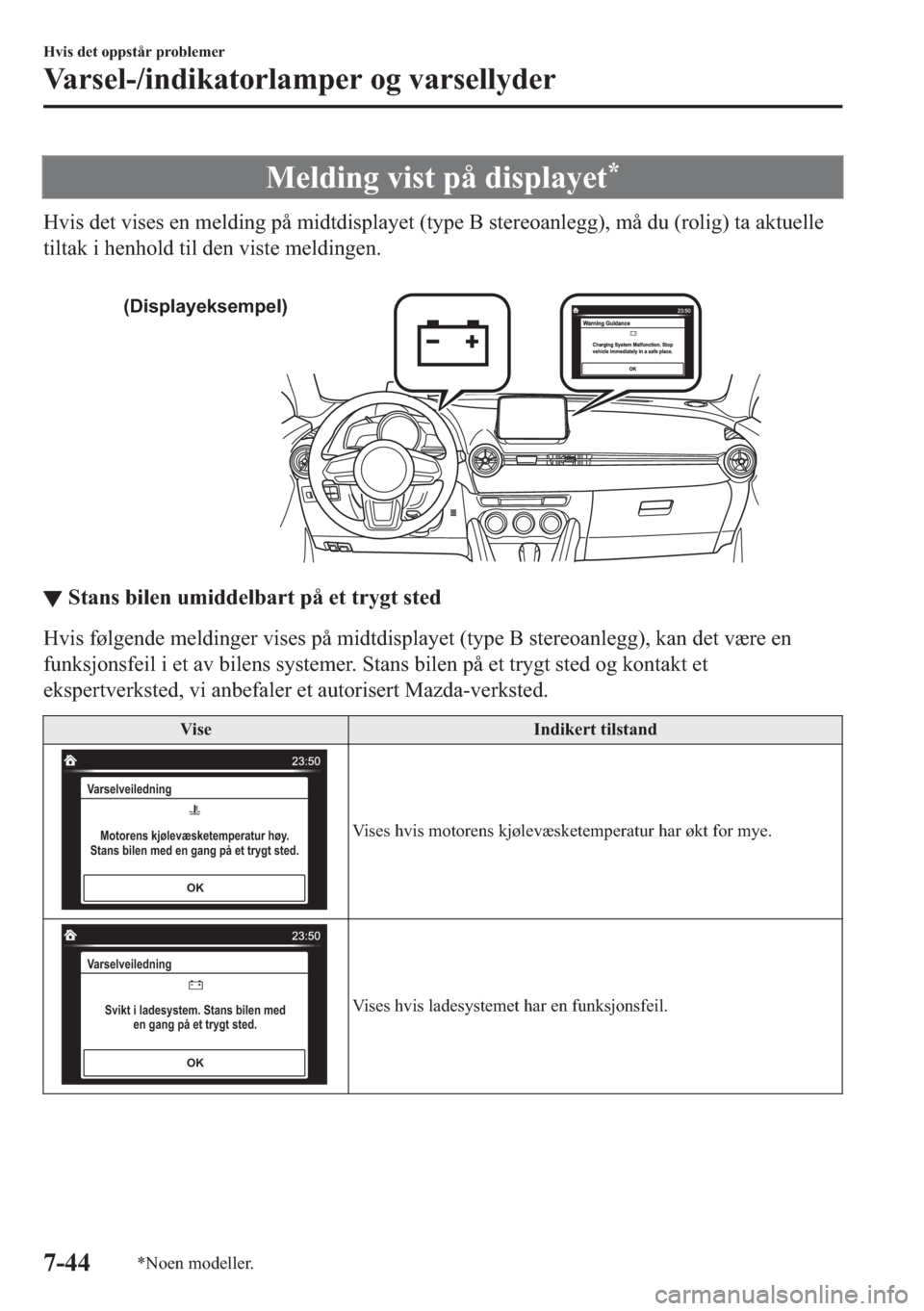MAZDA MODEL 2 2019  Brukerhåndbok (in Norwegian) �0�H�O�G�L�Q�J��Y�L�V�W��S�n��G�L�V�S�O�D�\�H�W�
�+�Y�L�V��G�H�W��Y�L�V�H�V��H�Q��P�H�O�G�L�Q�J��S�n��P�L�G�W�G�L�V�S�O�D�\�H�W���W�\�S�H��%��V�W�H�U�H�R�D�Q�O�H�J�J����P�n��G�X���