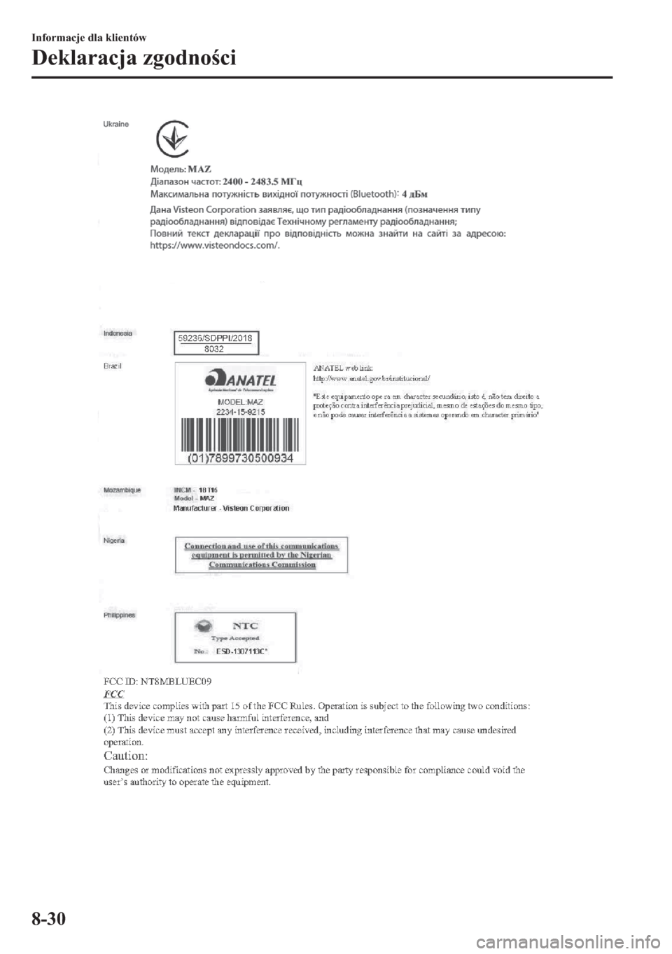 MAZDA MODEL 2 2019  Instrukcja Obsługi (in Polish) �,�Q�I�R�U�P�D�F�M�H��G�O�D��N�O�L�H�Q�W�y�Z
��H�N�O�D�U�D�F�M�D��]�J�R�G�Q�R�F�L
���� 