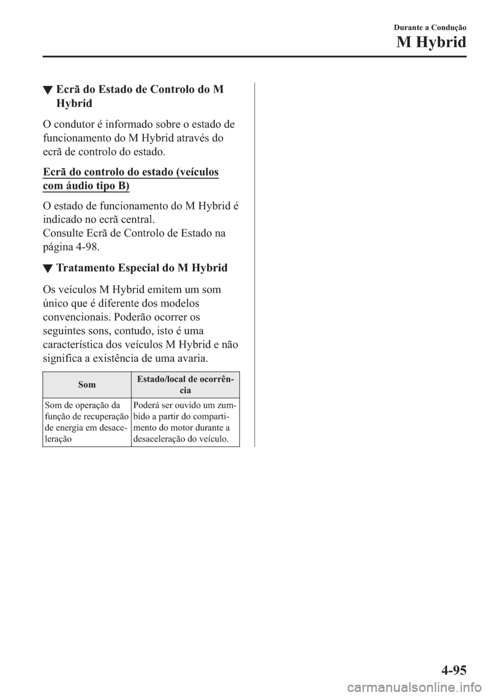 MAZDA MODEL 2 2019  Manual do proprietário (in Portuguese) ▼�(�F�U�m��G�R��(�V�W�D�G�R��G�H��&�R�Q�W�U�R�O�R��G�R��0
�+�\�E�U�L�G
�2��F�R�Q�G�X�W�R�U��p��L�Q�I�R�U�P�D�G�R��V�R�E�U�H��R��H�V�W�D�G�R��G�H
�I�X�Q�F�L�R�Q�D�P�H�Q�W�R��G�R��0��+