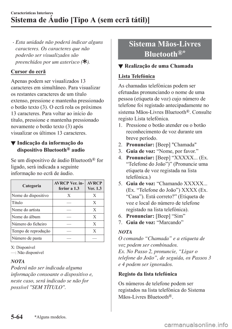 MAZDA MODEL 2 2019  Manual do proprietário (in Portuguese) �xEsta unidade não poderá indicar alguns
caracteres. Os caracteres que não
poderão ser visualizados são
preenchidos por um asterisco (
).
�&�X�U�V�R�U��G�R��H�F�U�m
�$�S�H�Q�D�V��S�R�G�H�P��V