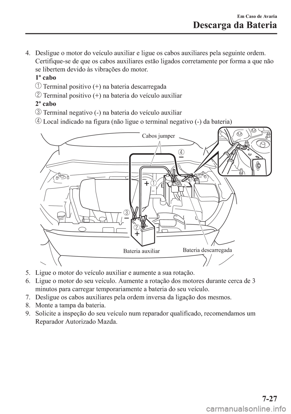 MAZDA MODEL 2 2019  Manual do proprietário (in Portuguese) �� ��H�V�O�L�J�X�H��R��P�R�W�R�U��G�R��Y�H�t�F�X�O�R��D�X�[�L�O�L�D�U��H��O�L�J�X�H��R�V��F�D�E�R�V��D�X�[�L�O�L�D�U�H�V��S�H�O�D��V�H�J�X�L�Q�W�H��R�U�G�H�P�
�&�H�U�W�L�I�L�T�X�H��V