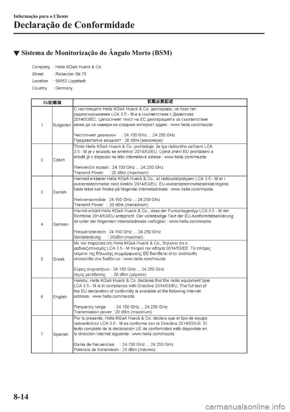 MAZDA MODEL 2 2019  Manual do proprietário (in Portuguese) ▼�6�L�V�W�H�P�D��G�H��0�R�Q�L�W�R�U�L�]�D�o�m�R��G�R��