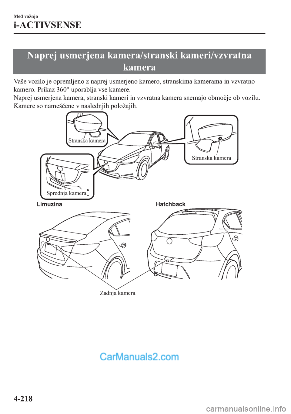MAZDA MODEL 2 2019  Priročnik za lastnika (in Slovenian) �1�D�S�U�H�M��X�V�P�H�U�M�H�Q�D��N�D�P�H�U�D��V�W�U�D�Q�V�N�L��N�D�P�H�U�L��Y�]�Y�U�D�W�Q�D
�N�D�P�H�U�D
�9�D�