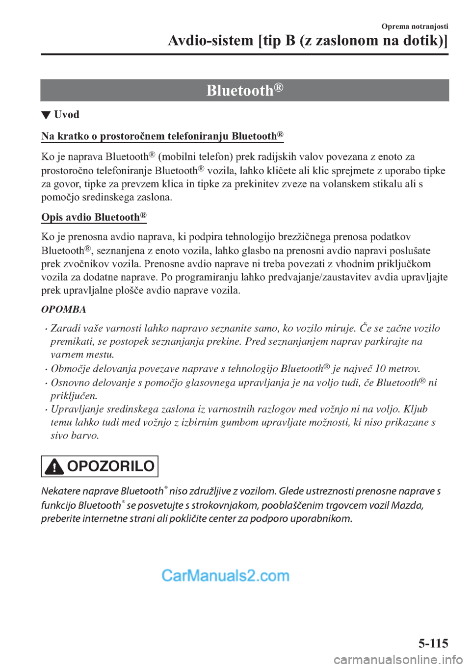 MAZDA MODEL 2 2019  Priročnik za lastnika (in Slovenian) �%�O�X�H�W�R�R�W�K�Š
▼�8�Y�R�G
�1�D��N�U�D�W�N�R��R��S�U�R�V�W�R�U�R�
