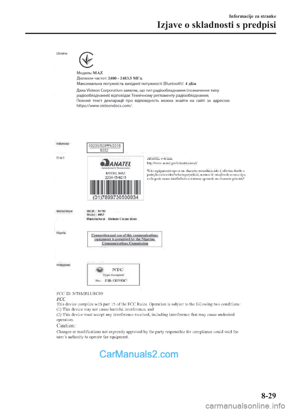 MAZDA MODEL 2 2019  Priročnik za lastnika (in Slovenian) �,�Q�I�R�U�P�D�F�L�M�H��]�D��V�W�U�D�Q�N�H
�,�]�M�D�Y�H��R��V�N�O�D�G�Q�R�V�W�L��V��S�U�H�G�S�L�V�L
����  