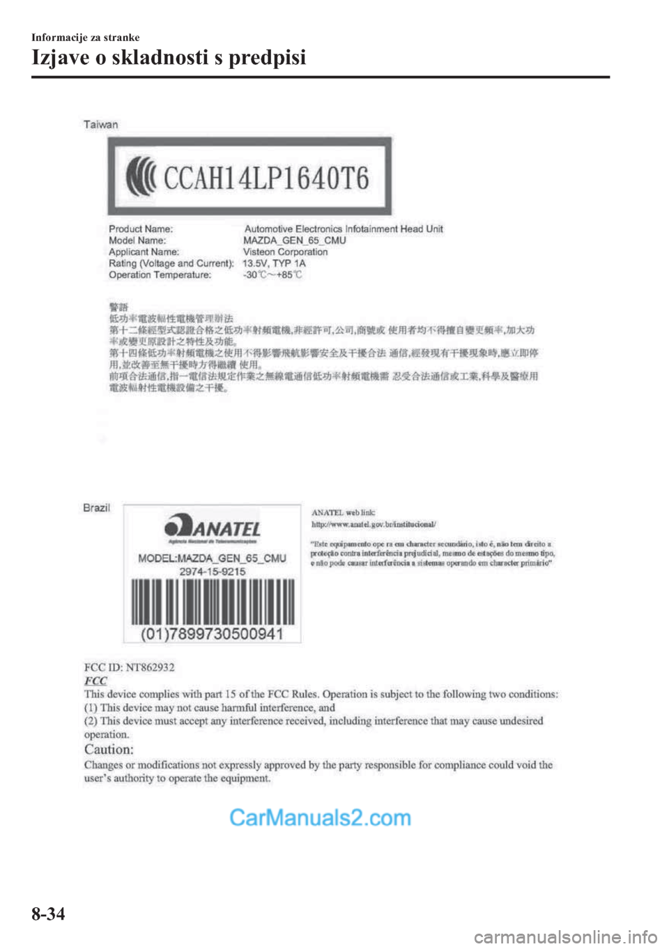 MAZDA MODEL 2 2019  Priročnik za lastnika (in Slovenian) �,�Q�I�R�U�P�D�F�L�M�H��]�D��V�W�U�D�Q�N�H
�,�]�M�D�Y�H��R��V�N�O�D�G�Q�R�V�W�L��V��S�U�H�G�S�L�V�L
����  