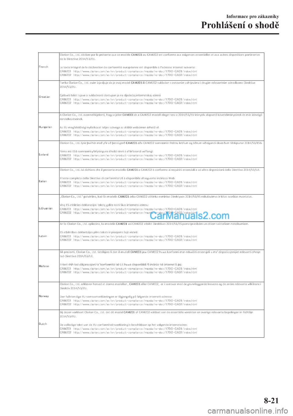 MAZDA MODEL 2 2019  Návod k obsluze (in Czech) �,�Q�I�R�U�P�D�F�H��S�U�R��]�i�N�D�]�Q�t�N�\
�3�U�R�K�O�i�
