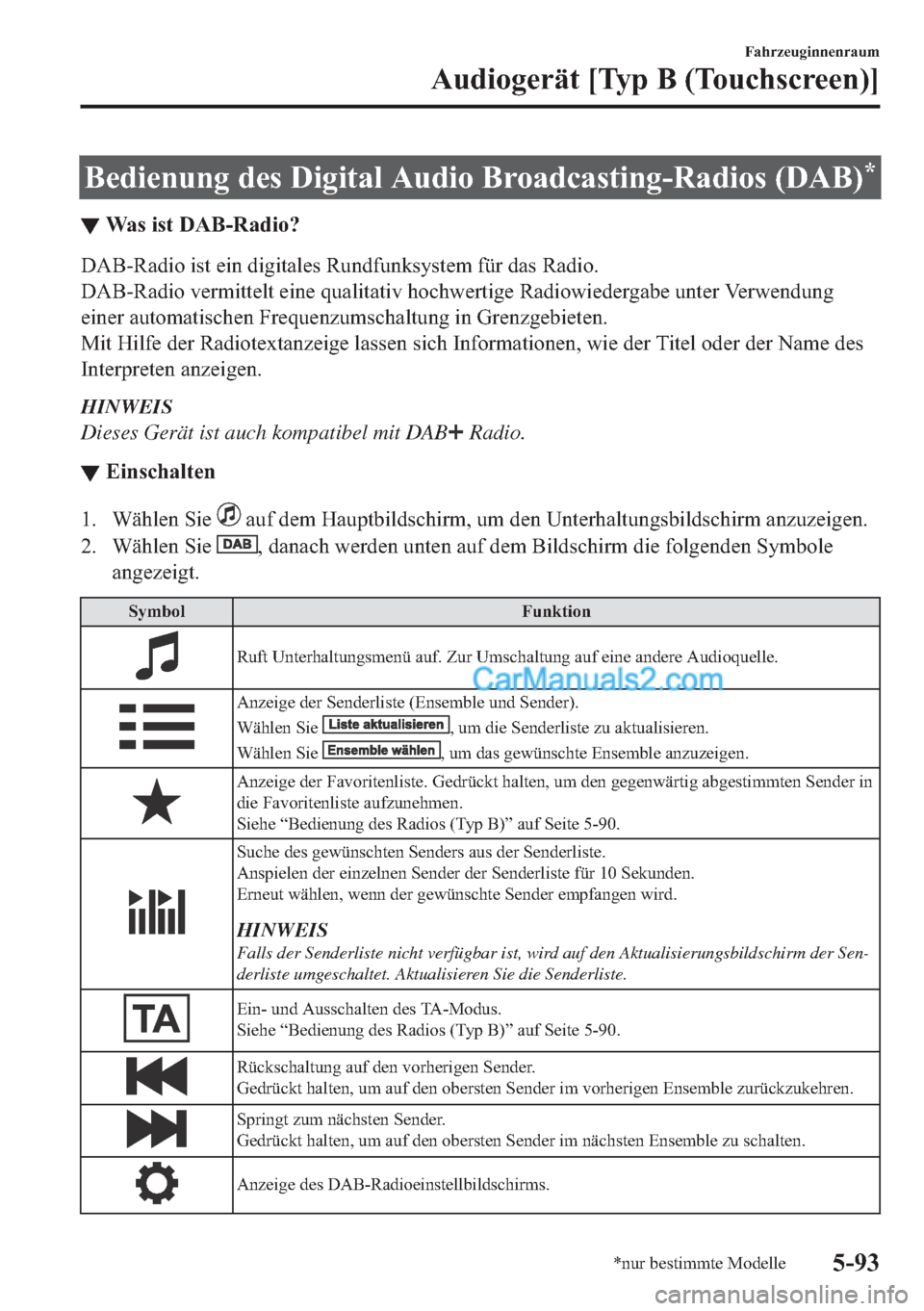 MAZDA MODEL 2 2018  Betriebsanleitung (in German) �%�H�G�L�H�Q�X�Q�J��G�H�V���L�J�L�W�D�O��$�X�G�L�R��%�U�R�D�G�F�D�V�W�L�Q�J��5�D�G�L�R�V����$�%��
▼�:�D�V��L�V�W���$�%��5�D�G�L�R�"
��$�%��5�D�G�L�R��L�V�W��H�L�Q��G�L�J�L�W�D�O�