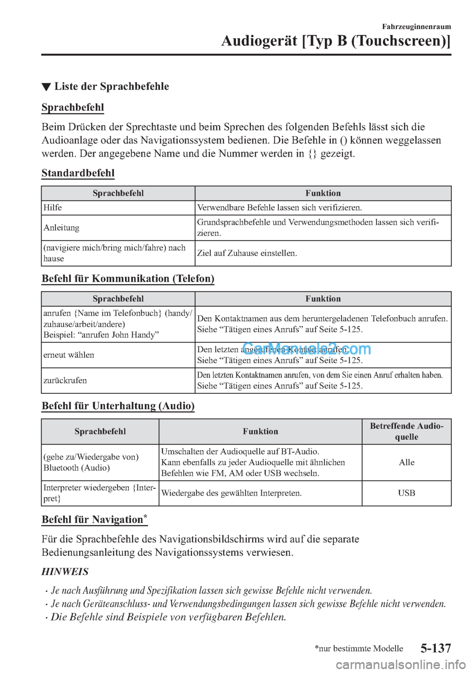 MAZDA MODEL 2 2018  Betriebsanleitung (in German) ▼�/�L�V�W�H��G�H�U��6�S�U�D�F�K�E�H�I�H�K�O�H
�6�S�U�D�F�K�E�H�I�H�K�O
�%�H�L�P���U�