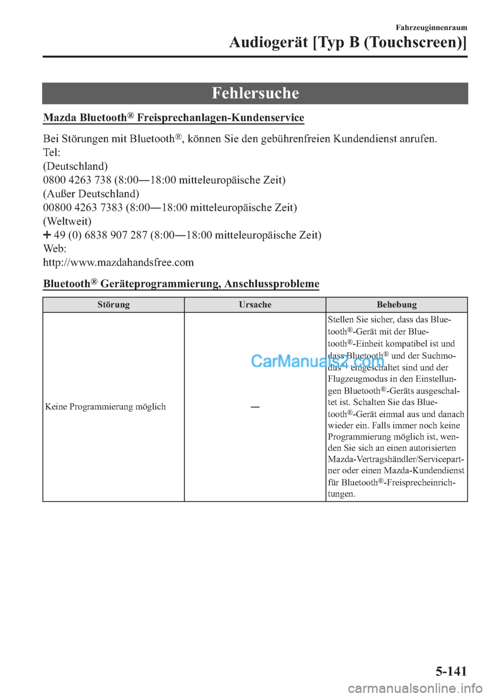 MAZDA MODEL 2 2018  Betriebsanleitung (in German) �)�H�K�O�H�U�V�X�F�K�H
�0�D�]�G�D��%�O�X�H�W�R�R�W�K�Š��)�U�H�L�V�S�U�H�F�K�D�Q�O�D�J�H�Q��.�X�Q�G�H�Q�V�H�U�Y�L�F�H
�%�H�L��6�W�|�U�X�Q�J�H�Q��P�L�W��%�O�X�H�W�R�R�W�K�Š���N�|�Q�Q�H�Q��6�L
