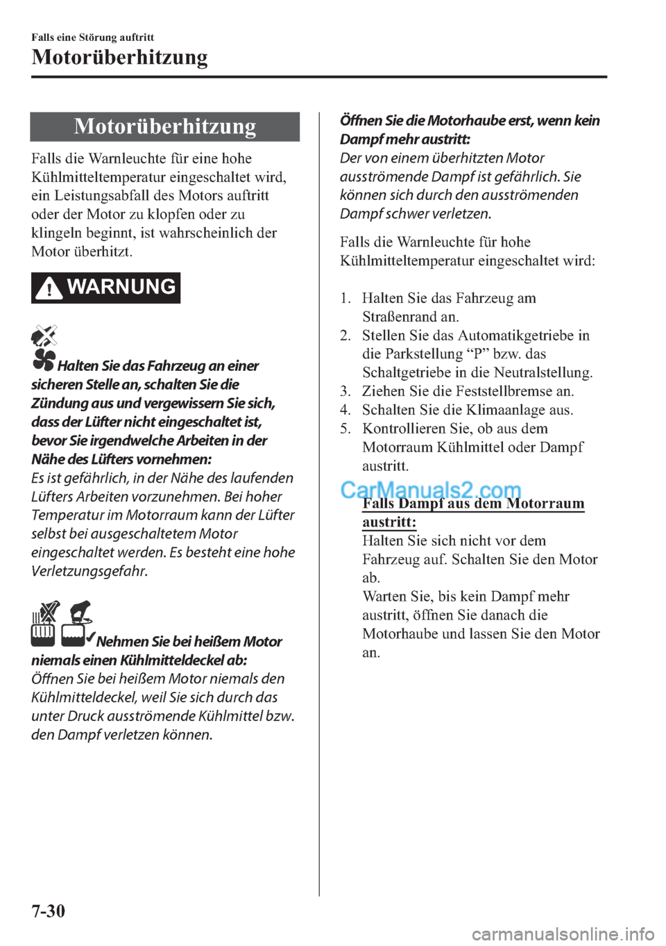 MAZDA MODEL 2 2018  Betriebsanleitung (in German) �0�R�W�R�U�
�)�D�O�O�V��G�L�H��:�D�U�Q�O�H�X�F�K�W�H��I�