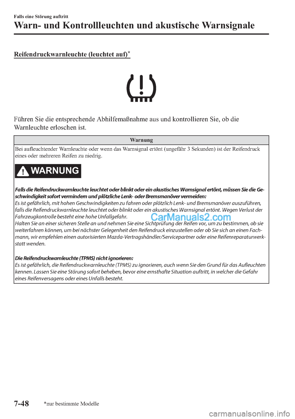 MAZDA MODEL 2 2018  Betriebsanleitung (in German) �5�H�L�I�H�Q�G�U�X�F�N�Z�D�U�Q�O�H�X�F�K�W�H���O�H�X�F�K�W�H�W��D�X�I��
�)�