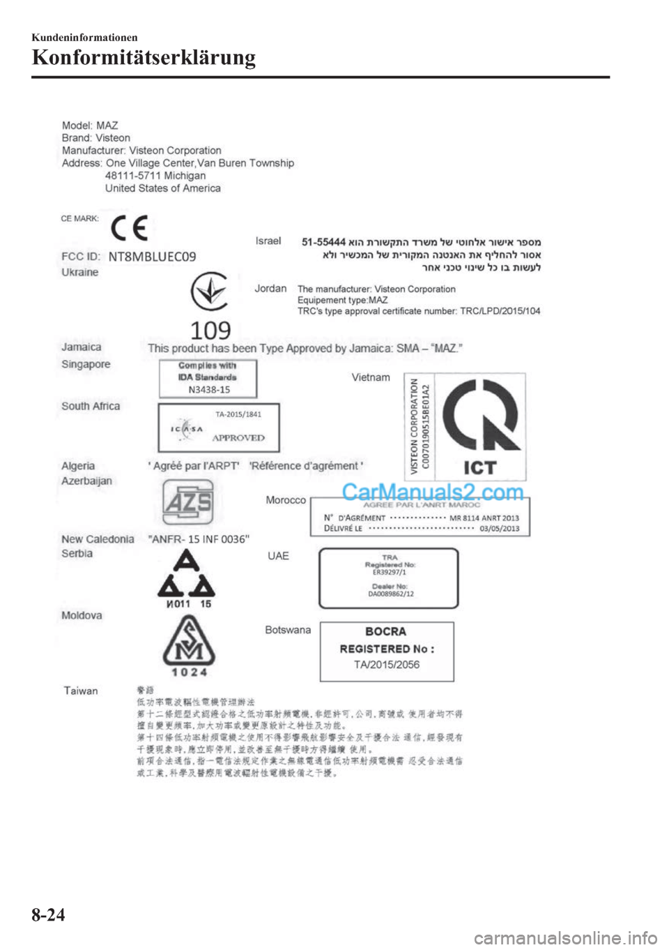 MAZDA MODEL 2 2018  Betriebsanleitung (in German) �.�X�Q�G�H�Q�L�Q�I�R�U�P�D�W�L�R�Q�H�Q
�.�R�Q�I�R�U�P�L�W�l�W�V�H�U�N�O�l�U�X�Q�J
����  