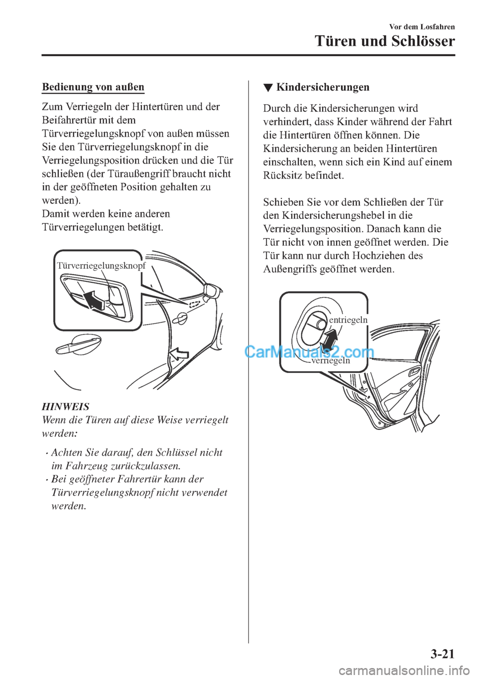 MAZDA MODEL 2 2018  Betriebsanleitung (in German) �%�H�G�L�H�Q�X�Q�J��Y�R�Q��D�X�