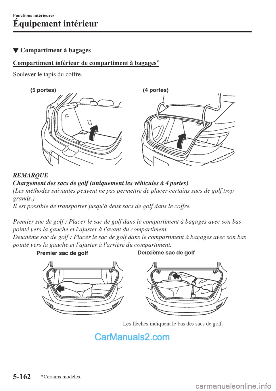MAZDA MODEL 2 2018  Manuel du propriétaire (in French) ▼�&�R�P�S�D�U�W�L�P�H�Q�W��j��E�D�J�D�J�H�V
�&�R�P�S�D�U�W�L�P�H�Q�W��L�Q�I�p�U�L�H�X�U��G�H��F�R�P�S�D�U�W�L�P�H�Q�W��j��E�D�J�D�J�H�V�
�6�R�X�O�H�Y�H�U��O�H��W�D�S�L�V��G�X��F�R�I�I�U�