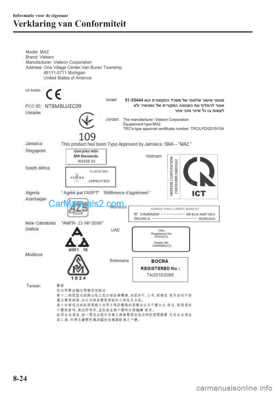 MAZDA MODEL 2 2018  Handleiding (in Dutch) �,�Q�I�R�U�P�D�W�L�H��Y�R�R�U��G�H��H�L�J�H�Q�D�D�U
�9�H�U�N�O�D�U�L�Q�J��Y�D�Q��&�R�Q�I�R�U�P�L�W�H�L�W
����  