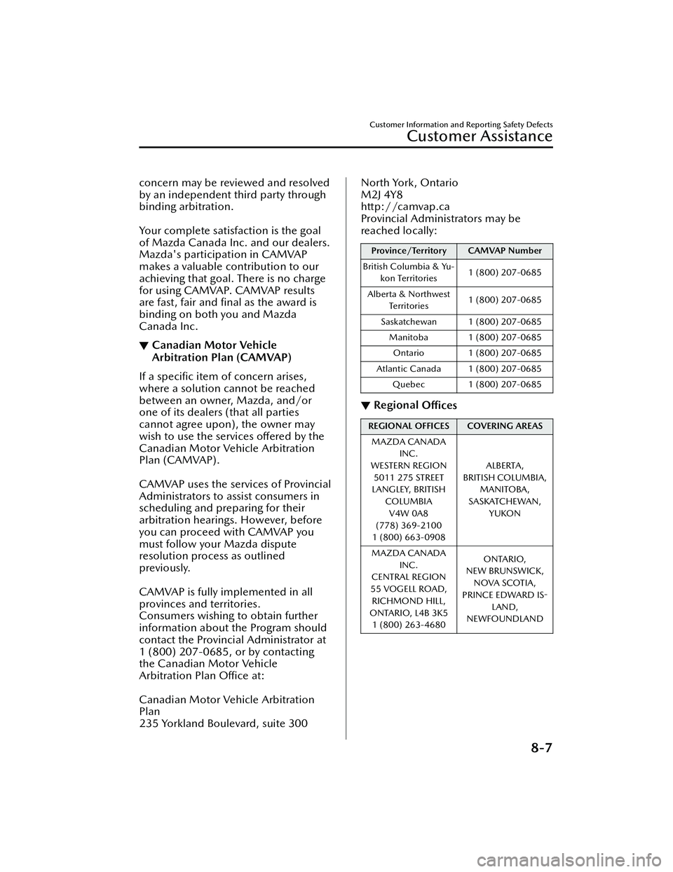 MAZDA MODEL MX-30 EV 2022  Owners Manual concern may be reviewed and resolved
by an independent third party through
binding arbitration.
 
Your complete satisfaction is the goal
of Mazda Canada Inc. and our dealers.
Mazdas participation in 