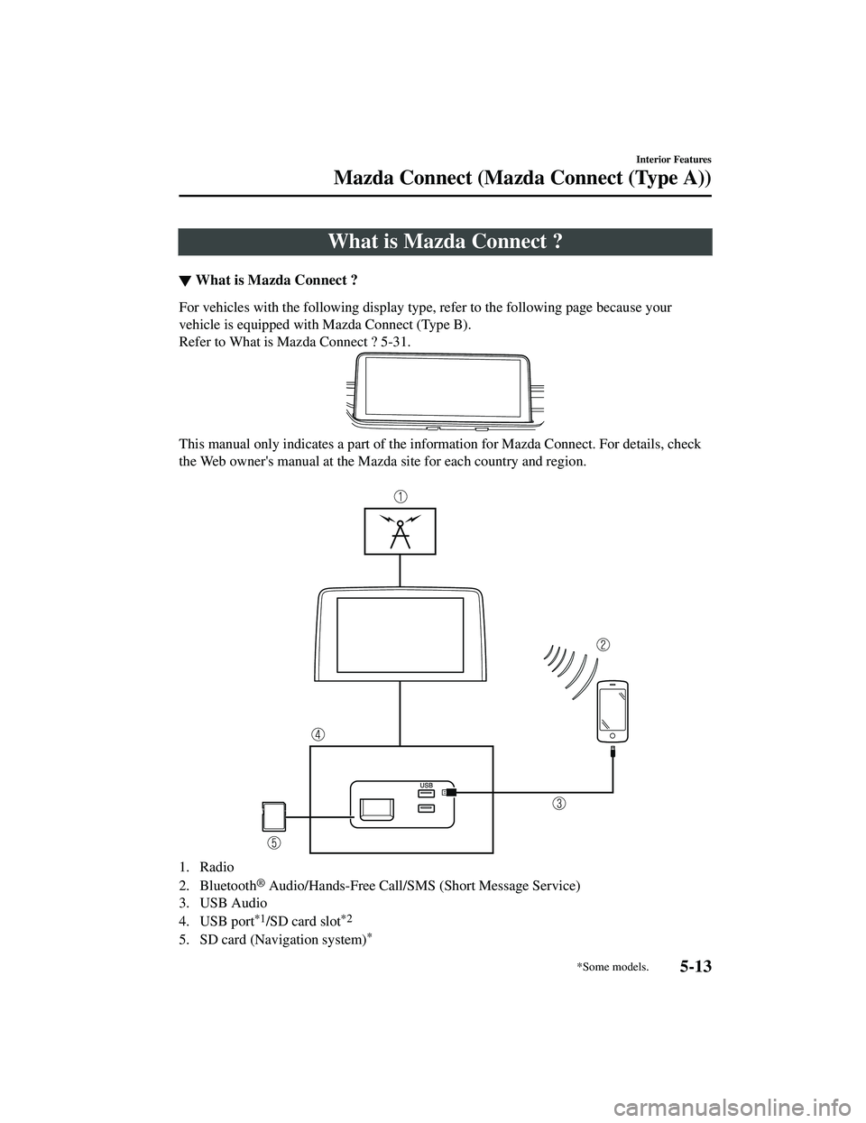 MAZDA MODEL CX-5 2021  Owners Manual What is Mazda Connect ?
▼What is Mazda Connect ?
For vehicles with the following display type, refer to the following page because your
vehicle is equipped with Mazda Connect (Type B).
Refer to What