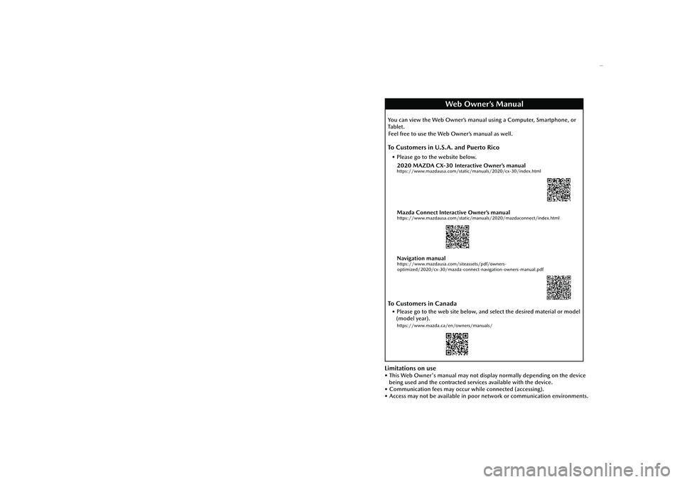 MAZDA MODEL CX-30 2020  Owners Manual 