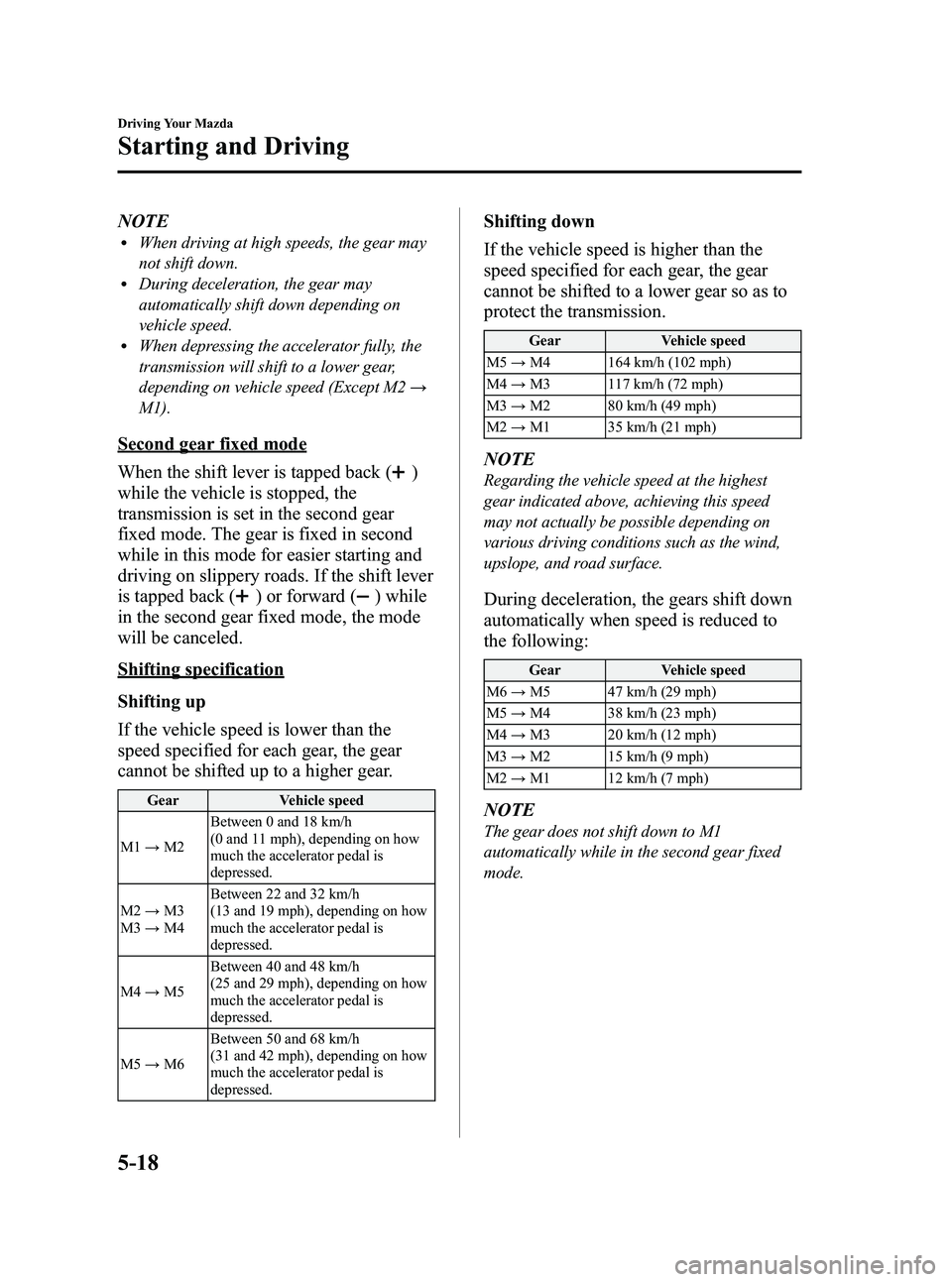 MAZDA MODEL MX-5 MIATA 2013 Owners Manual Black plate (162,1)
NOTElWhen driving at high speeds, the gear may
not shift down.
lDuring deceleration, the gear may
automatically shift down depending on
vehicle speed.
lWhen depressing the accelera MAZDA MODEL MX-5 MIATA 2013 Owners Manual Black plate (162,1)
NOTElWhen driving at high speeds, the gear may
not shift down.
lDuring deceleration, the gear may
automatically shift down depending on
vehicle speed.
lWhen depressing the accelera