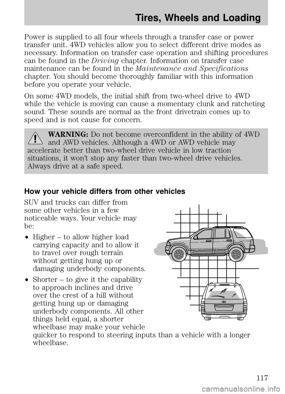 MAZDA MODEL B4000 CAB PLUS 4 TRUCK 2009 Service Manual Power is supplied to all four wheels through a transfer case or power
transfer unit. 4WD vehicles allow you to select different drive modes as
necessary. Information on transfer case operation and shi