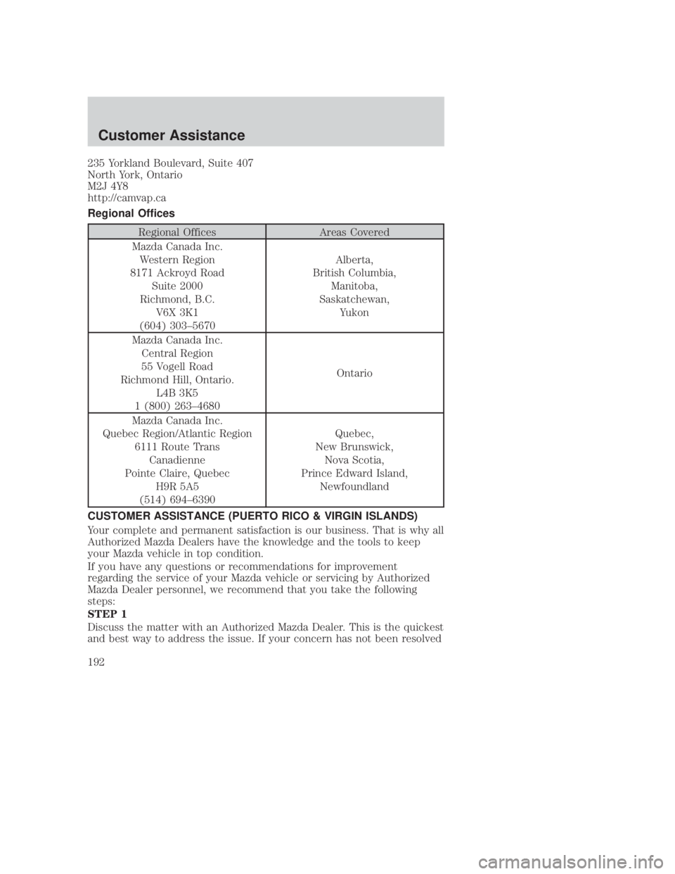 MAZDA MODEL B3000 TRUCK 2006 Owners Manual JOBNAME: No Job Name PAGE: 192 SESS: 1 OUTPUT: Thu Sep 15 08:22:27 2005
/ford_pdm/ford/own2002/mbs/og
235 Yorkland Boulevard, Suite 407
North York, Ontario
M2J 4Y8
http://camvap.ca
Regional Offices
Re MAZDA MODEL B3000 TRUCK 2006 Owners Manual JOBNAME: No Job Name PAGE: 192 SESS: 1 OUTPUT: Thu Sep 15 08:22:27 2005
/ford_pdm/ford/own2002/mbs/og
235 Yorkland Boulevard, Suite 407
North York, Ontario
M2J 4Y8
http://camvap.ca
Regional Offices
Re