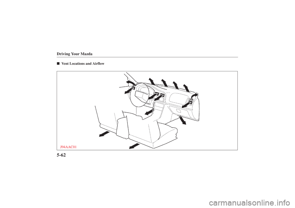 MAZDA MODEL 626 2001  Owners Manual Form No. 8P95-EA-00G
Driving Your Mazda5-62Vent Locations and AirflowJ94AAC01 