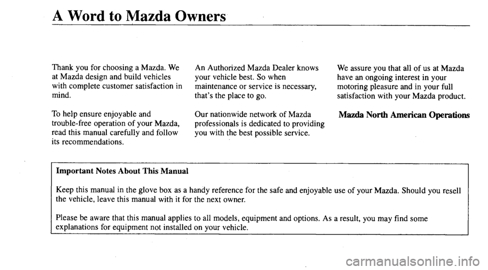 MAZDA MODEL 626 2000 Owners Manual MAZDA MODEL 626 2000 Owners Manual