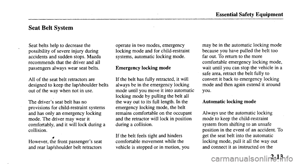 MAZDA MODEL 626 2000 Owners Manual 