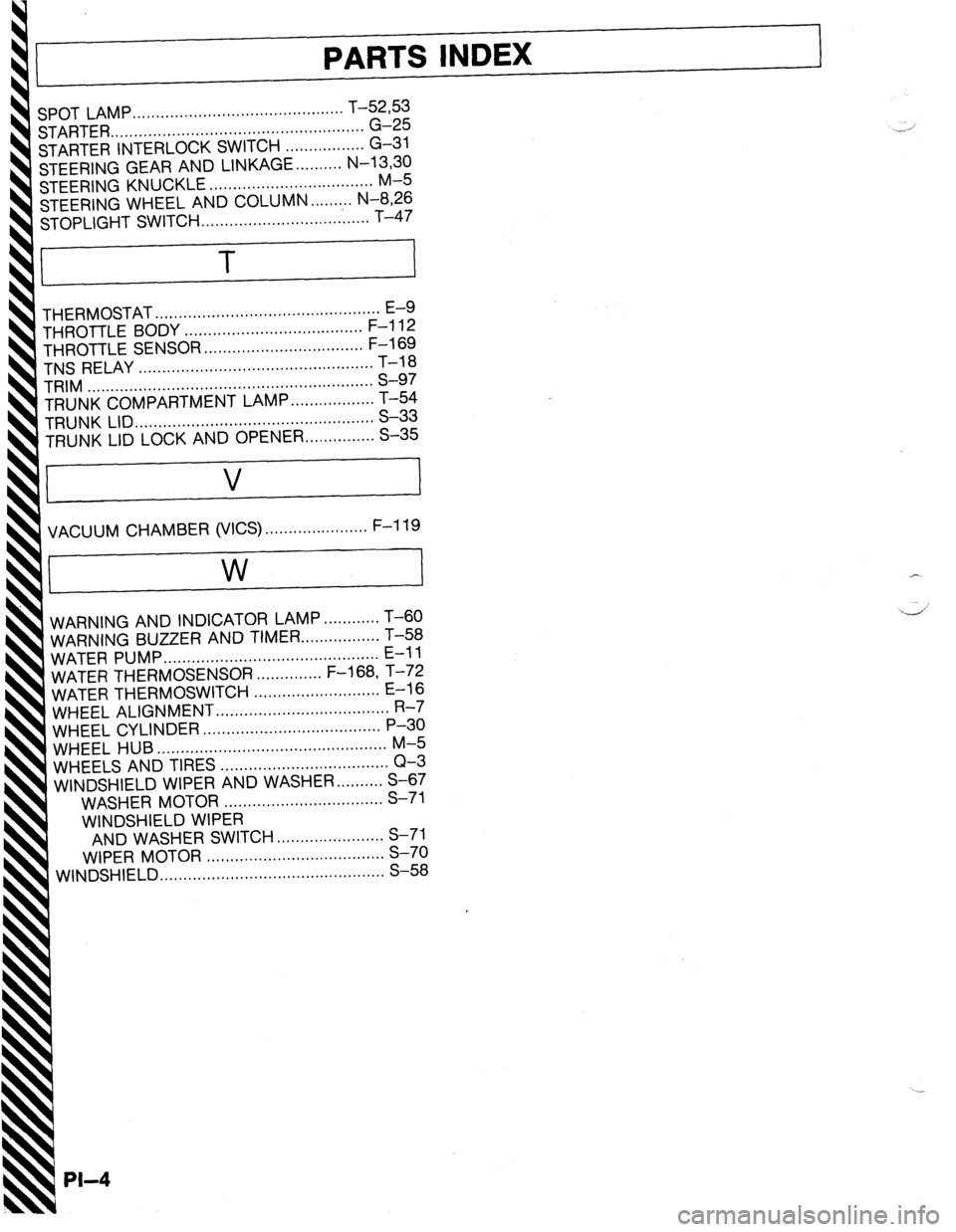 MAZDA 323 1989 Factory Repair Manual 01 LAMP.., ., ,..... . . . . . . 9.. a.. . . . 9.e.. . . . . . . . . . . . . . . T-5233
ARTER .,,.,..,..,..,,....,..,......,........................ G-25
RTER INTERLOCK SWITCH .,............... G-31 MAZDA 323 1989 Factory Repair Manual 01 LAMP.., ., ,..... . . . . . . 9.. a.. . . . 9.e.. . . . . . . . . . . . . . . T-5233
ARTER .,,.,..,..,..,,....,..,......,........................ G-25
RTER INTERLOCK SWITCH .,............... G-31