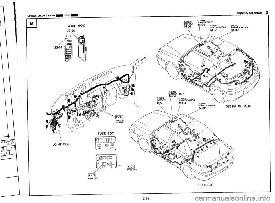 MAZDA 323 1989  Factory Repair Manual fW7NESS COLOR : FRONT- REAR, WIRING DIAGRAM i 
I 
I 
!!!!A  
JB 
PROTEGE  
